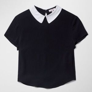 Aritzia Sunday Best patterson black with white collared shirt top blouse